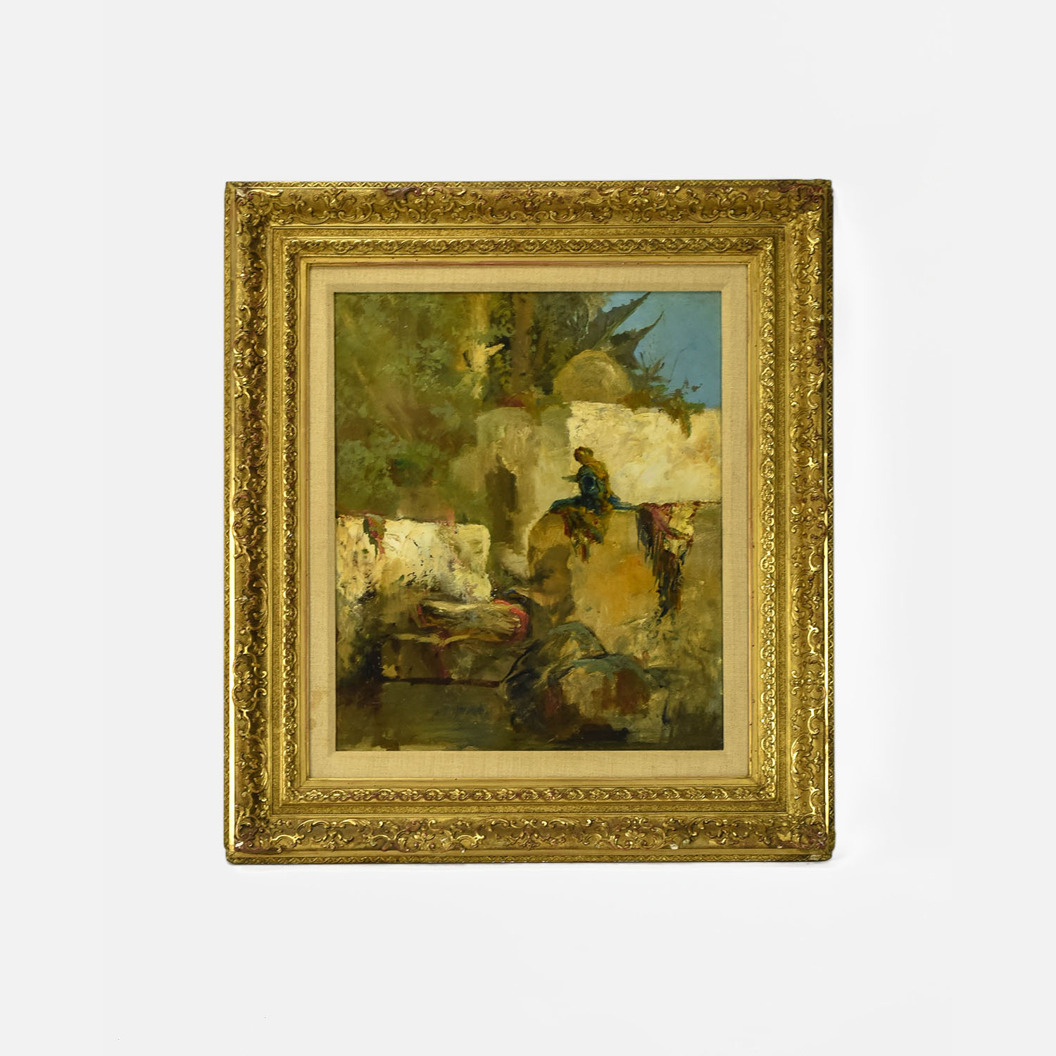 Impressionist  Town Steps Landscape Oil on Canvas