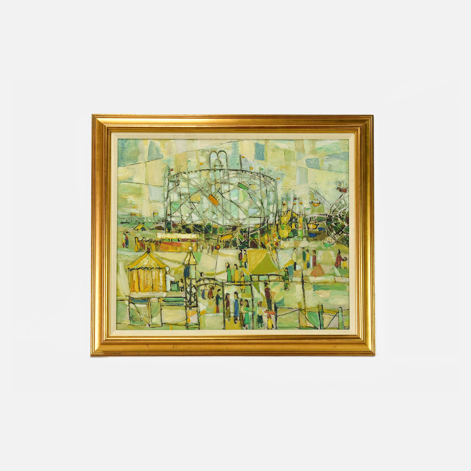 Oil on Canvas of Amusement Park Signed by Artist