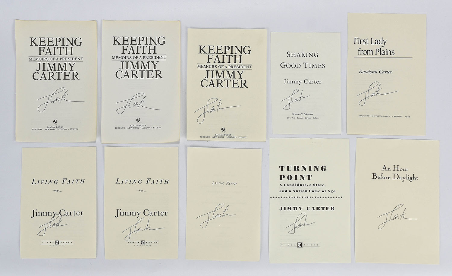 Ten Jimmy Carter Autograph Lot Book Pages