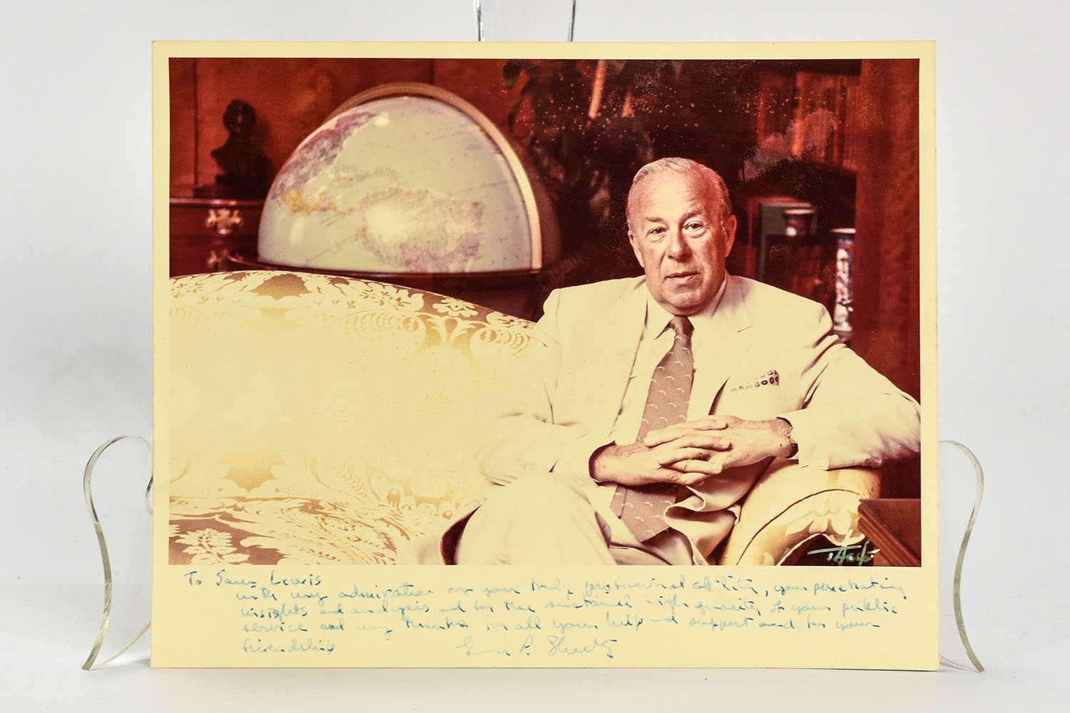 George Shultz Inscribed Signed Photo to Sam Lewis