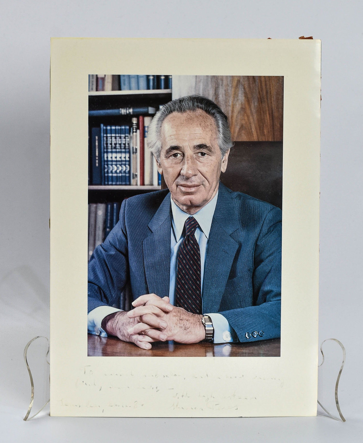 Shimon Peres Inscribed Signed Photo to Sam Lewis