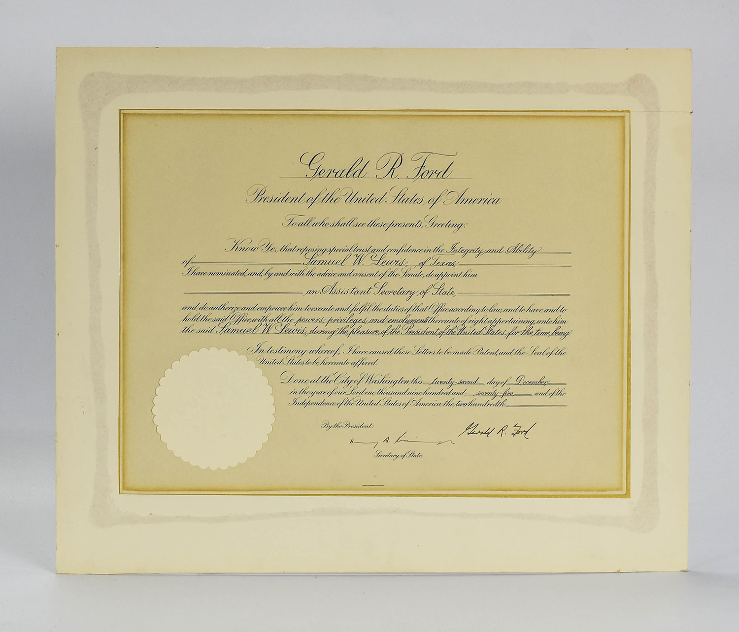 Ford/Kissinger Signed Commission Sam Lewis