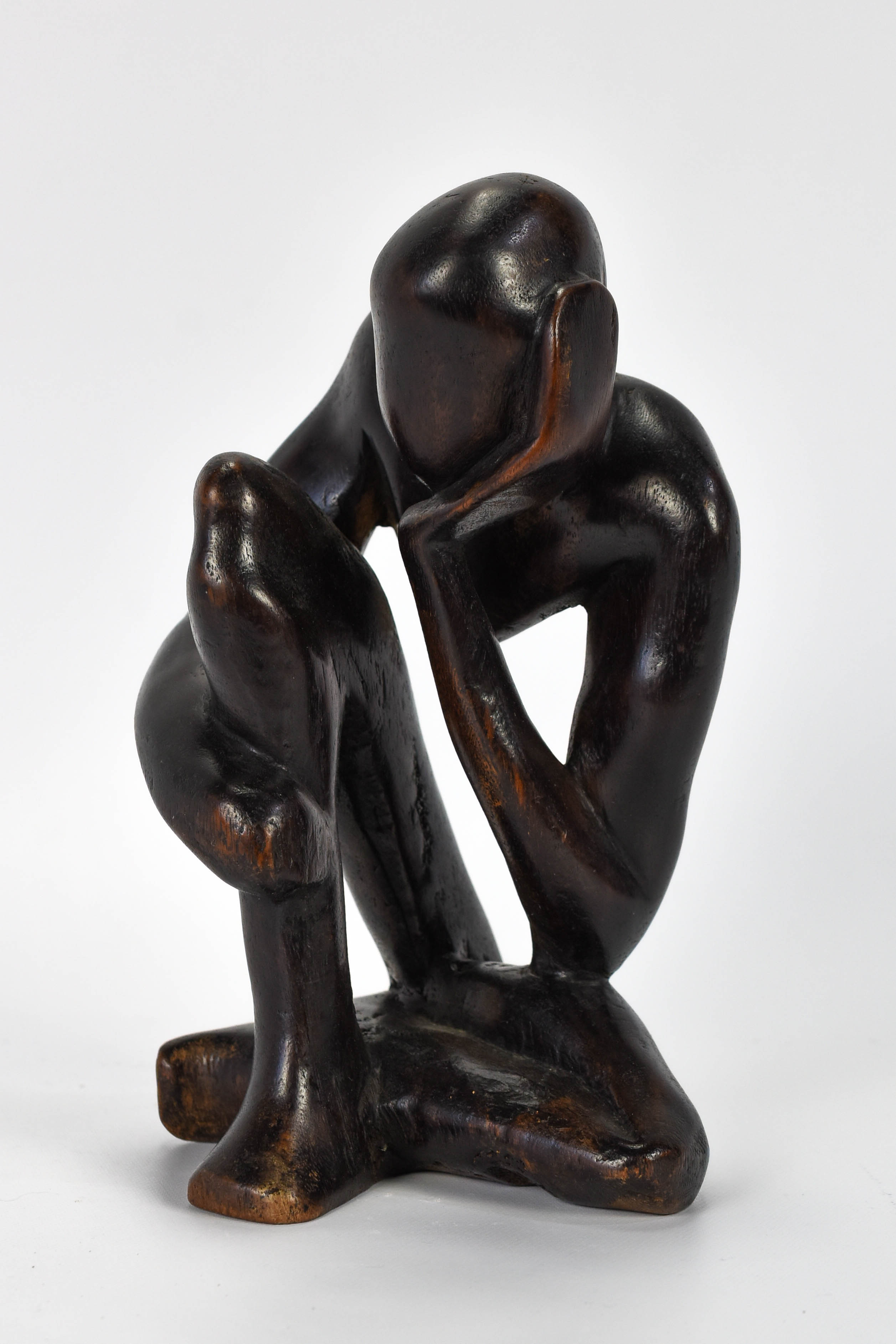Chanuo African Modernist Wood Sitting Man Sculpture