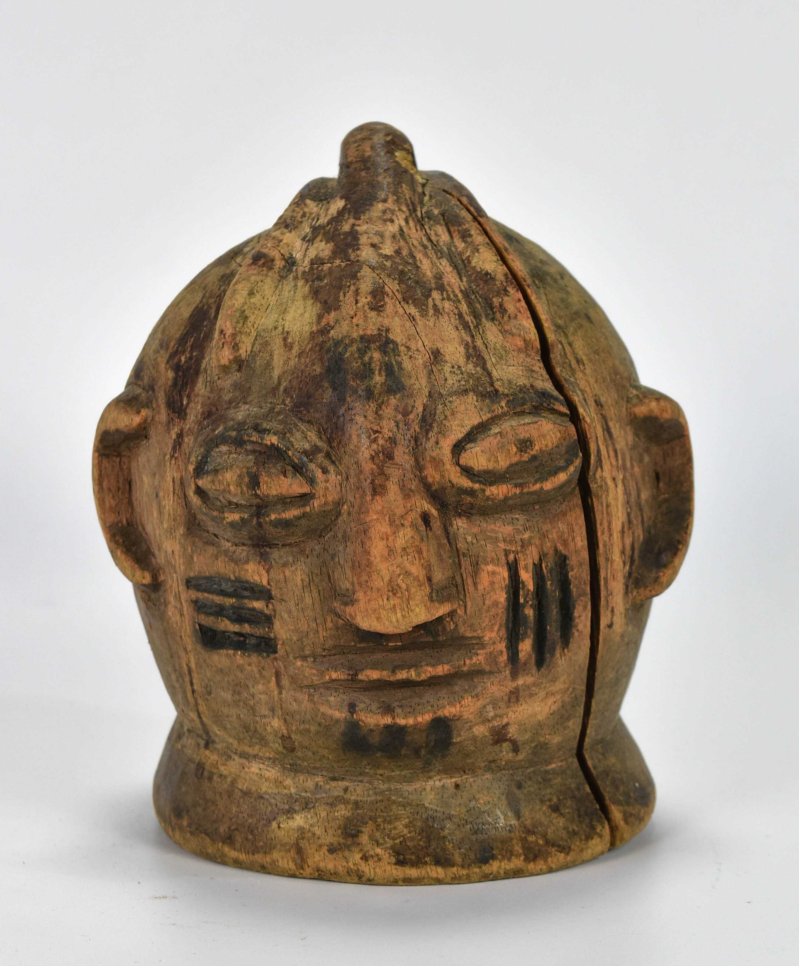 African Solid Carved Wood Round Head Sculpture