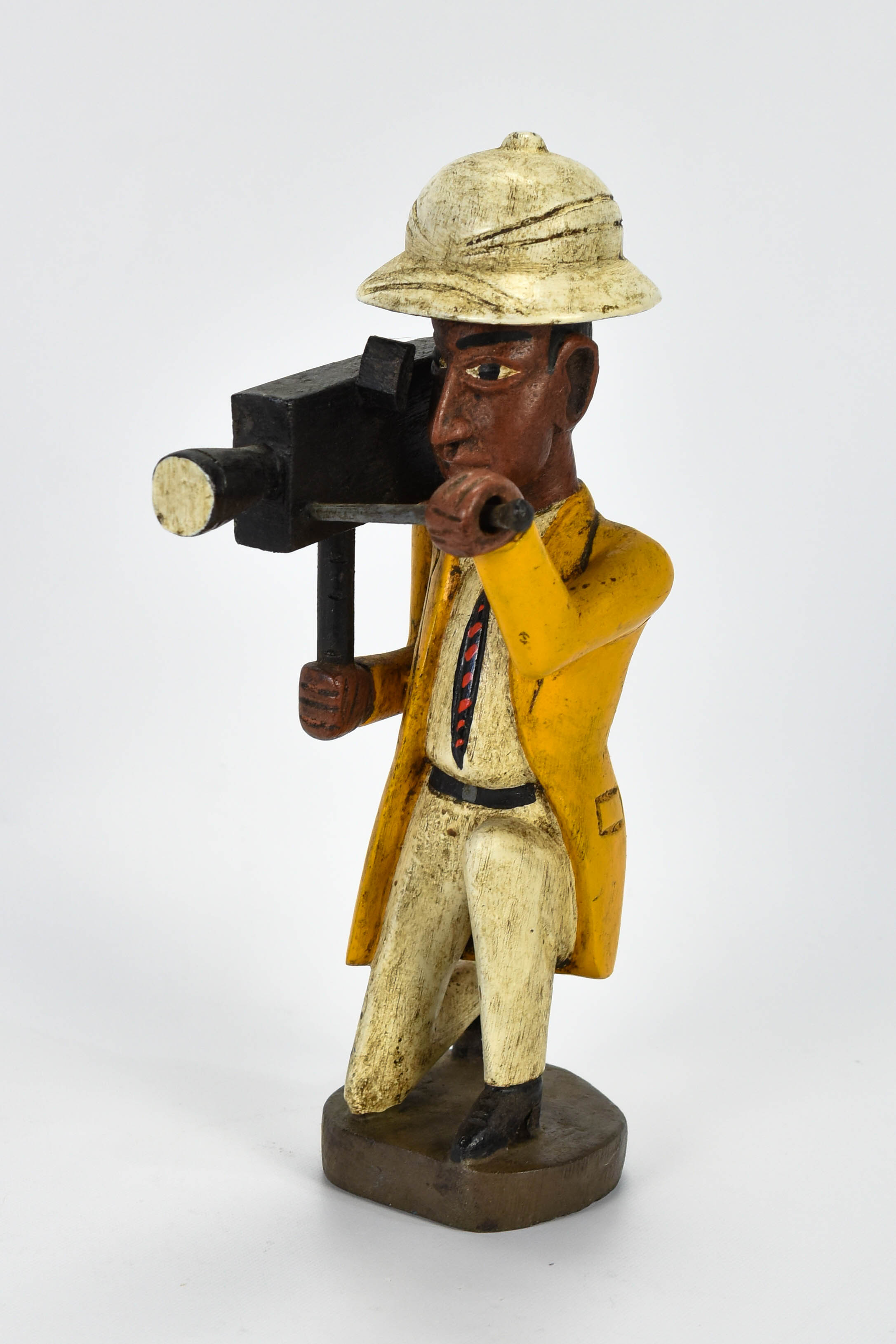 Nigerian Colonial Carved Painted Wood TV Cameraman
