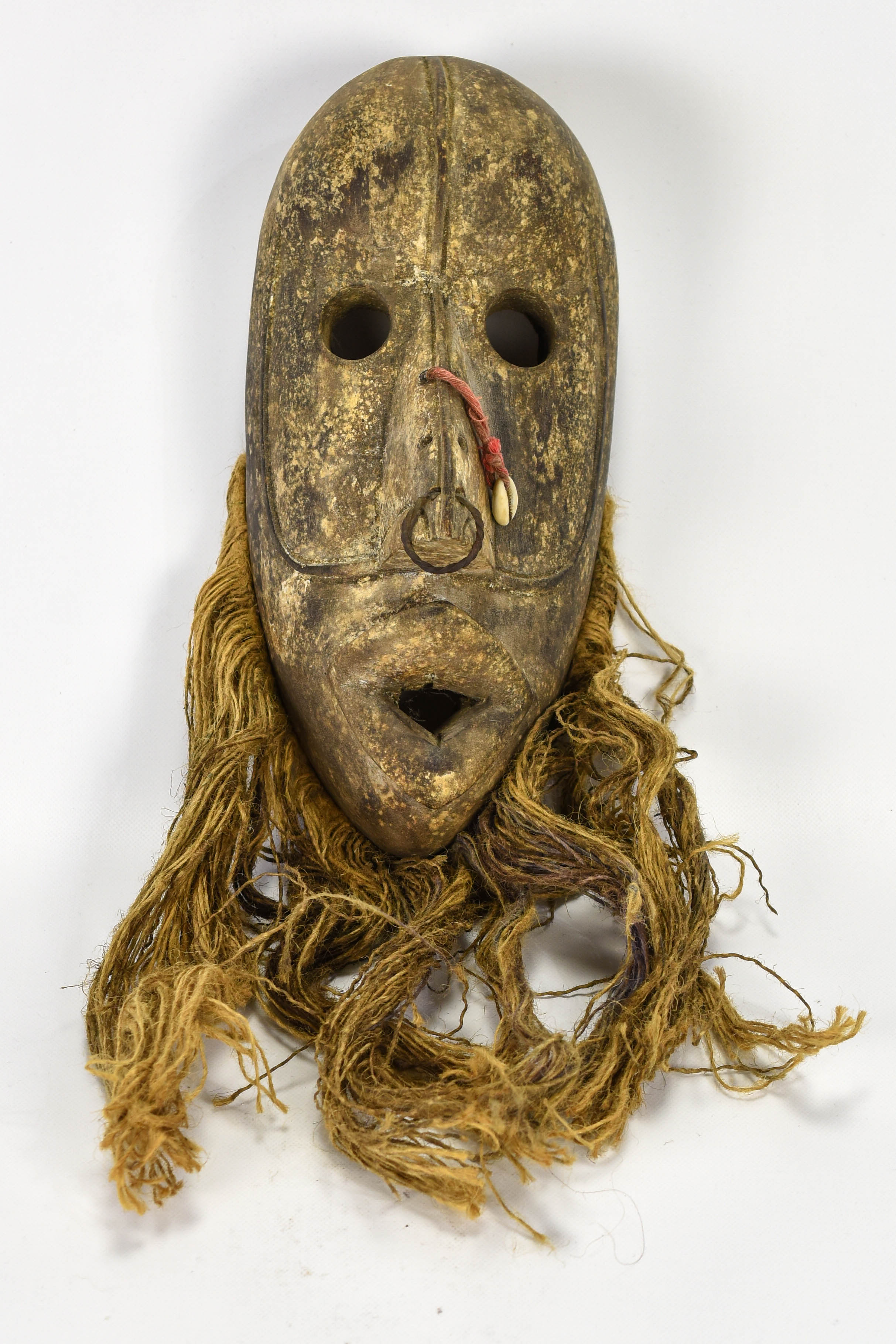Small African Carved Wood and String Hair Mask