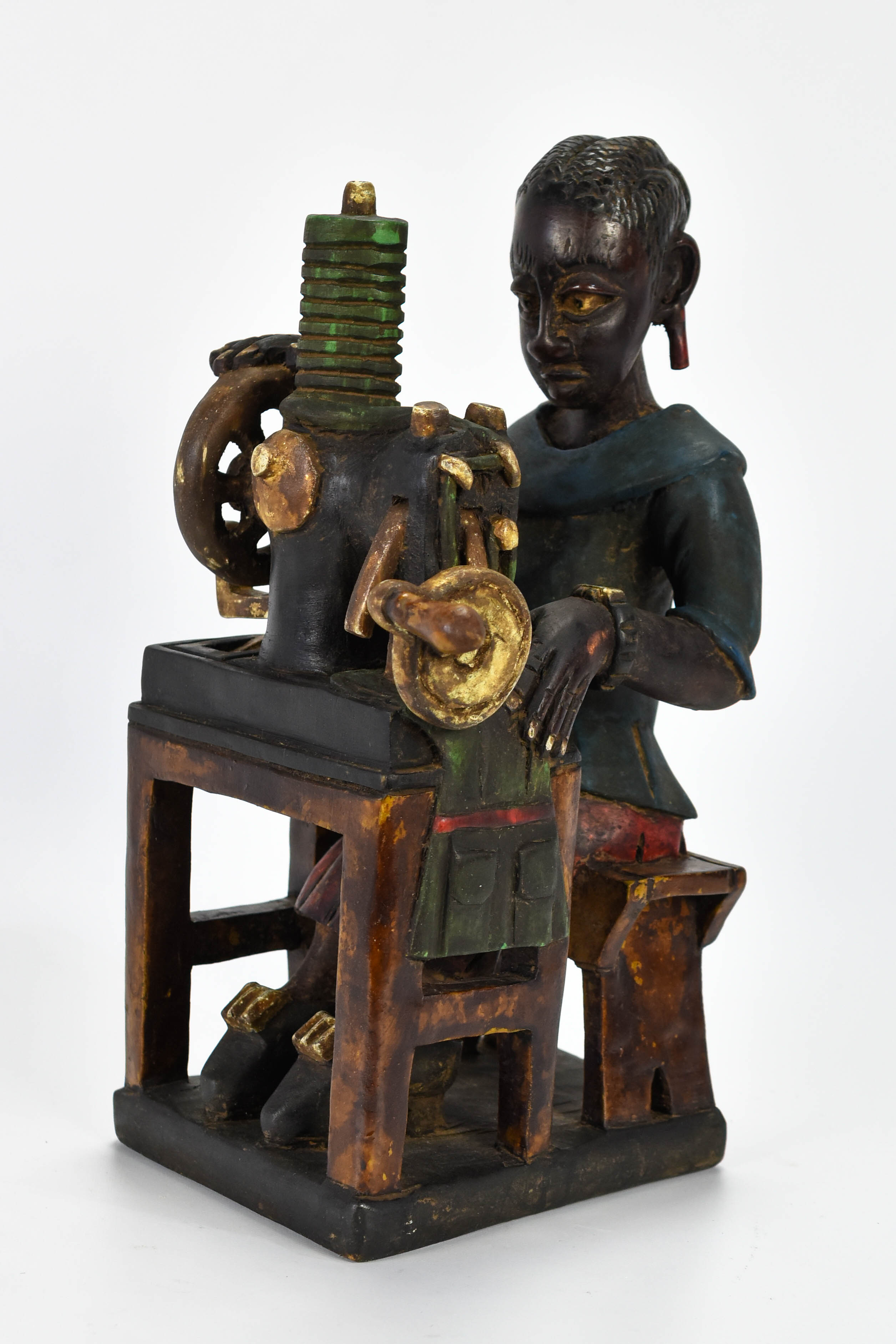 Nigerian Colonial Wood Carving Seamstress at Machine
