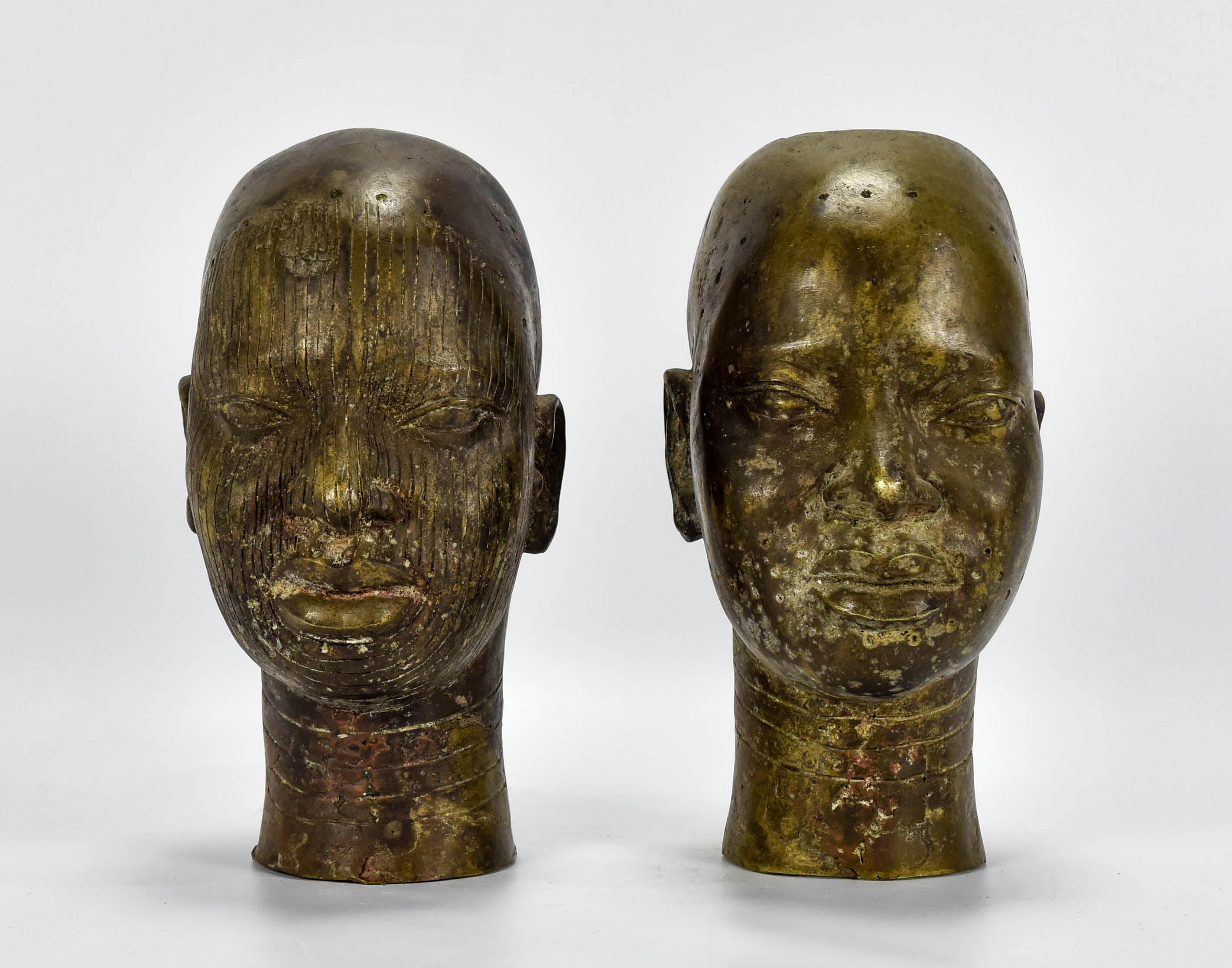 Antique Ife Bronze Head Pair African Art