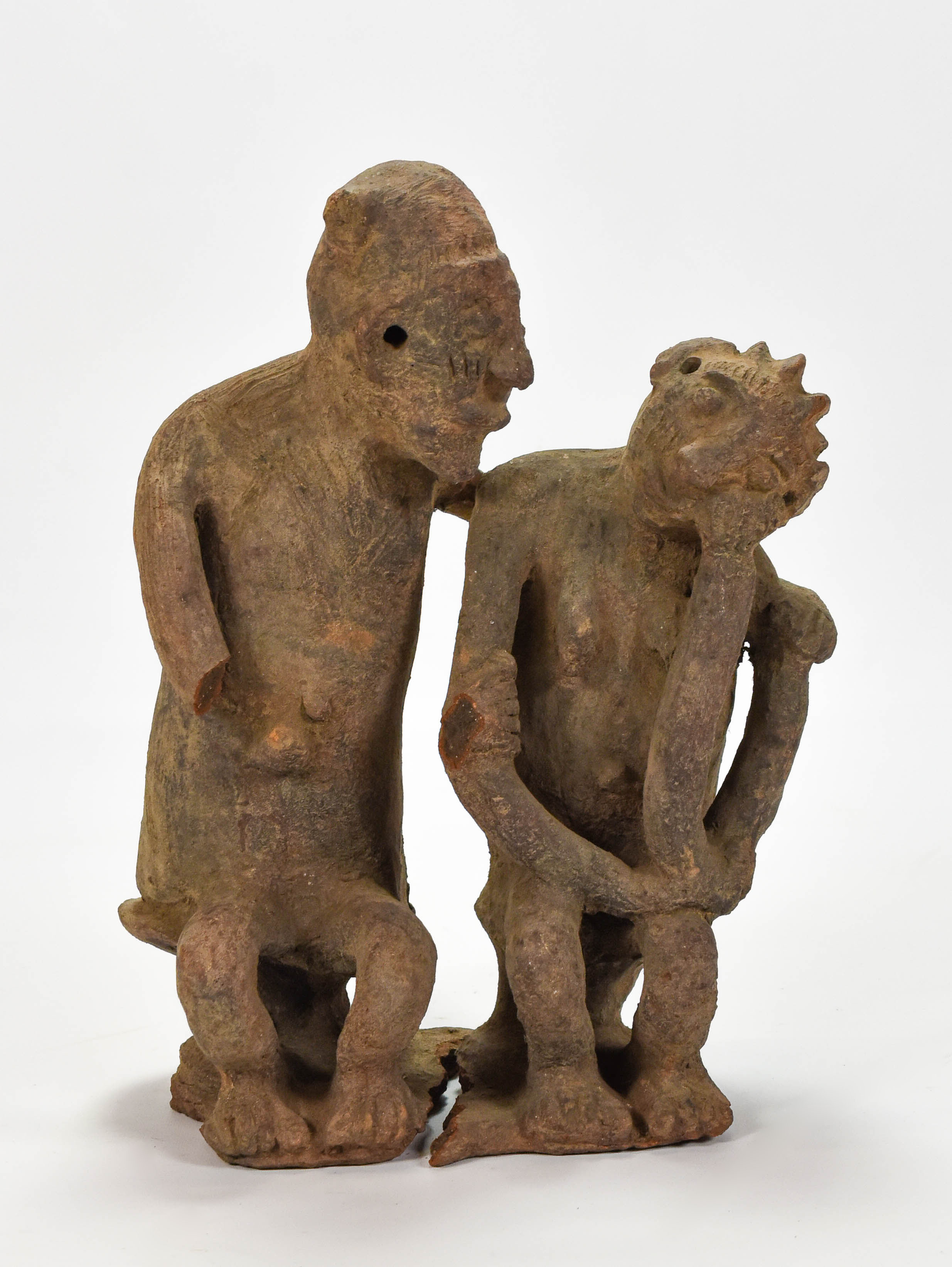 Antique Terracotta Seated Couple Nigeria Africa