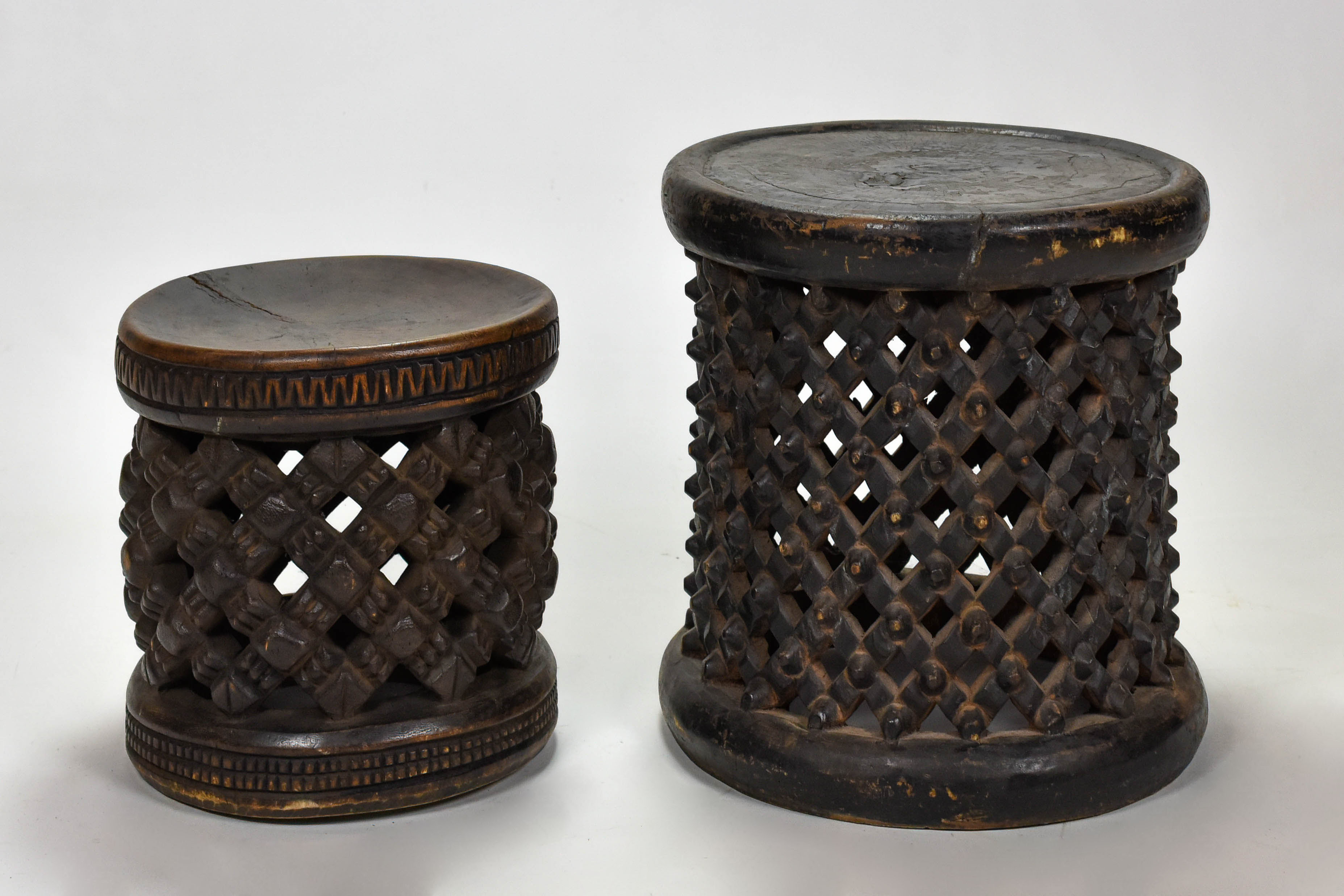 Two Old African Carved Wood Bamileke Stools Camaroon