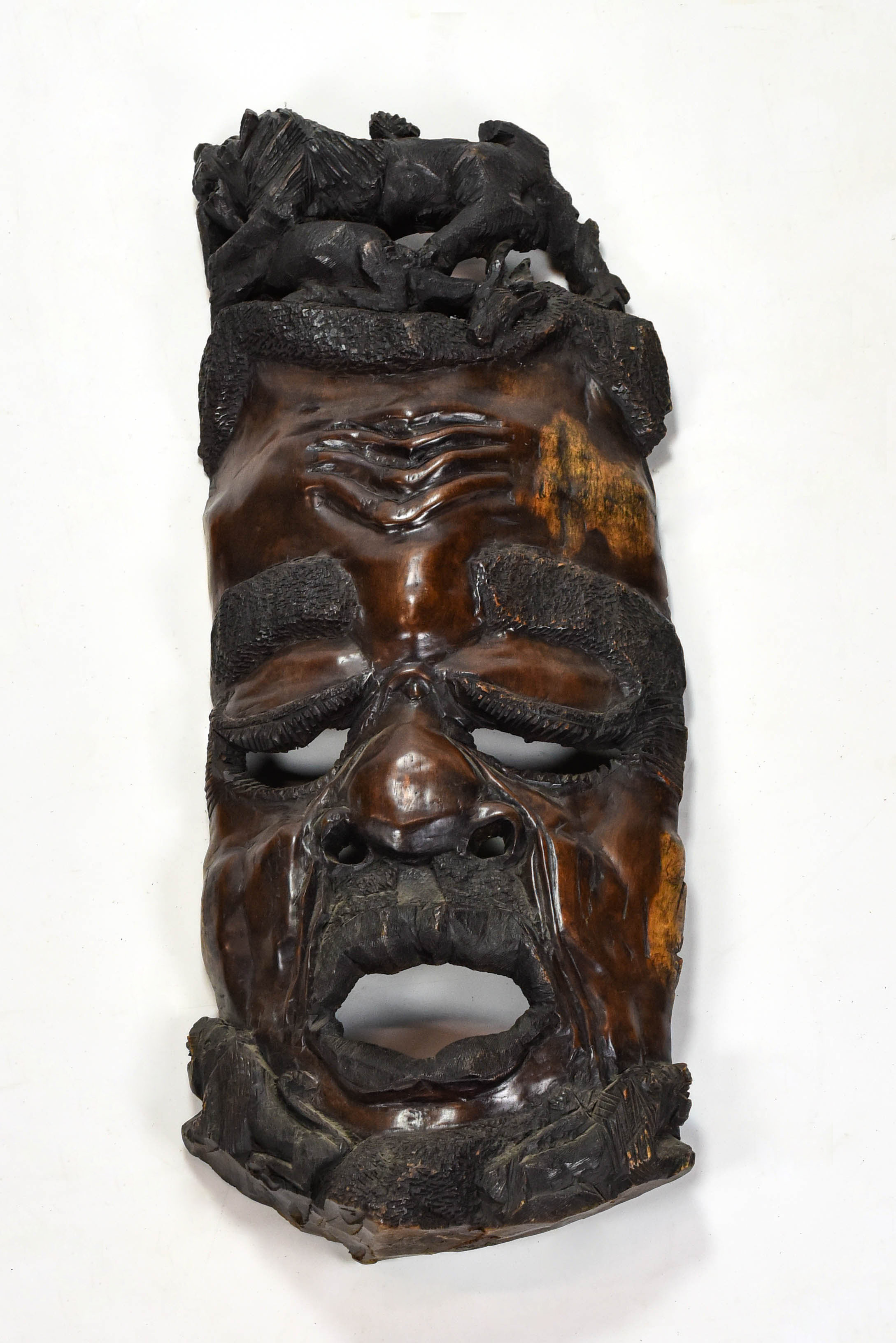 Nice Oversized Carved Wood Male Face Wall Sculpture