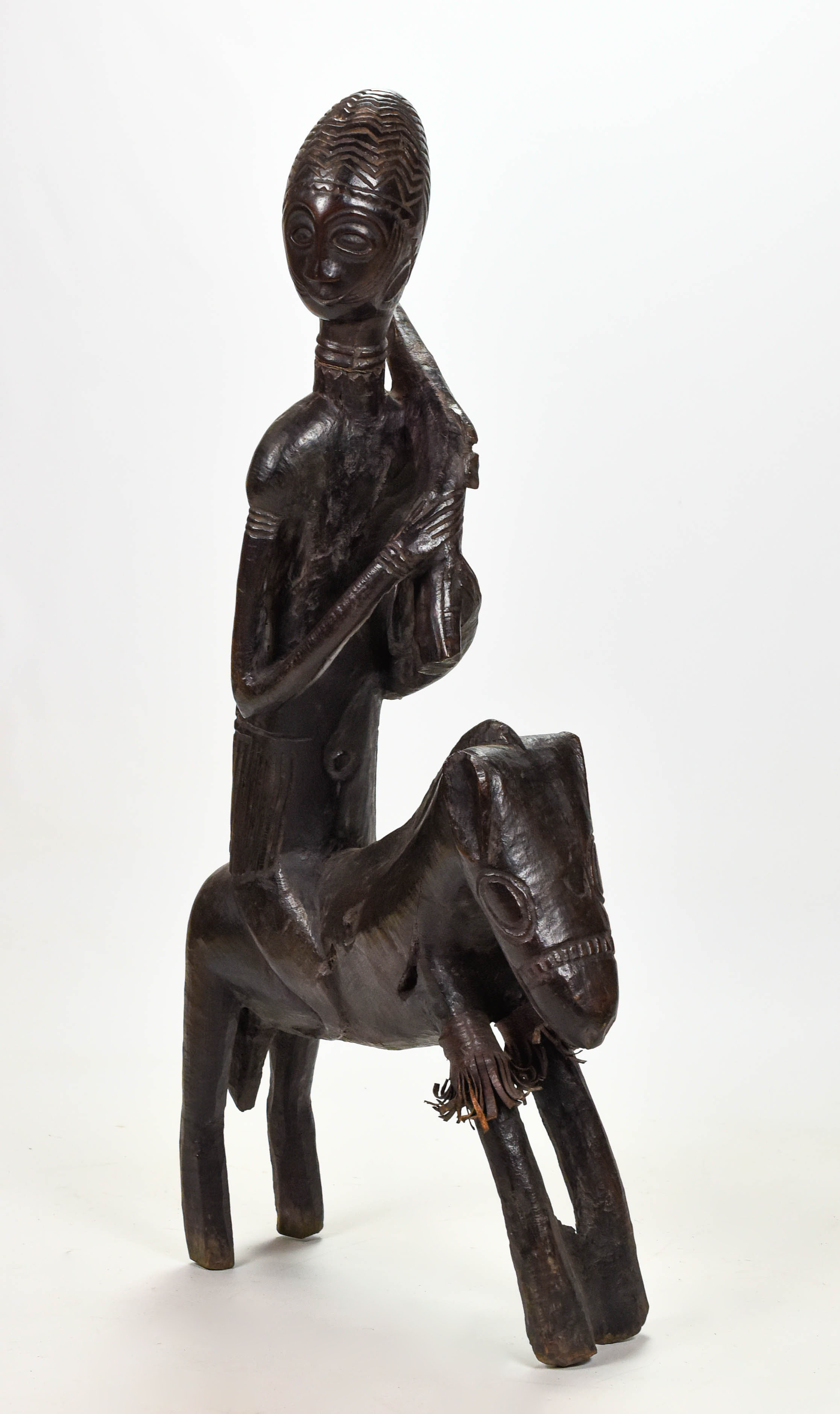 African Carved Hardwood Warrior Horseman Yoruba