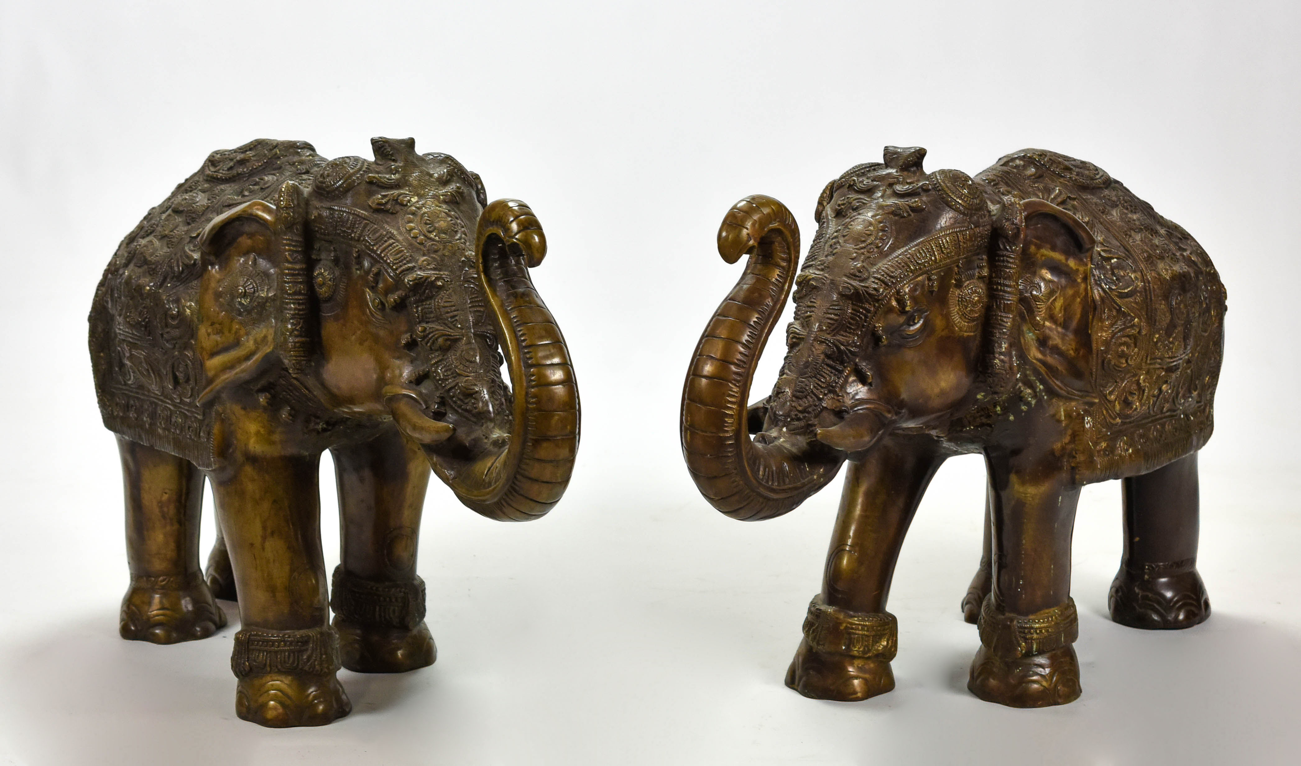 Pair Large Dark Bronze Elephant Statues India