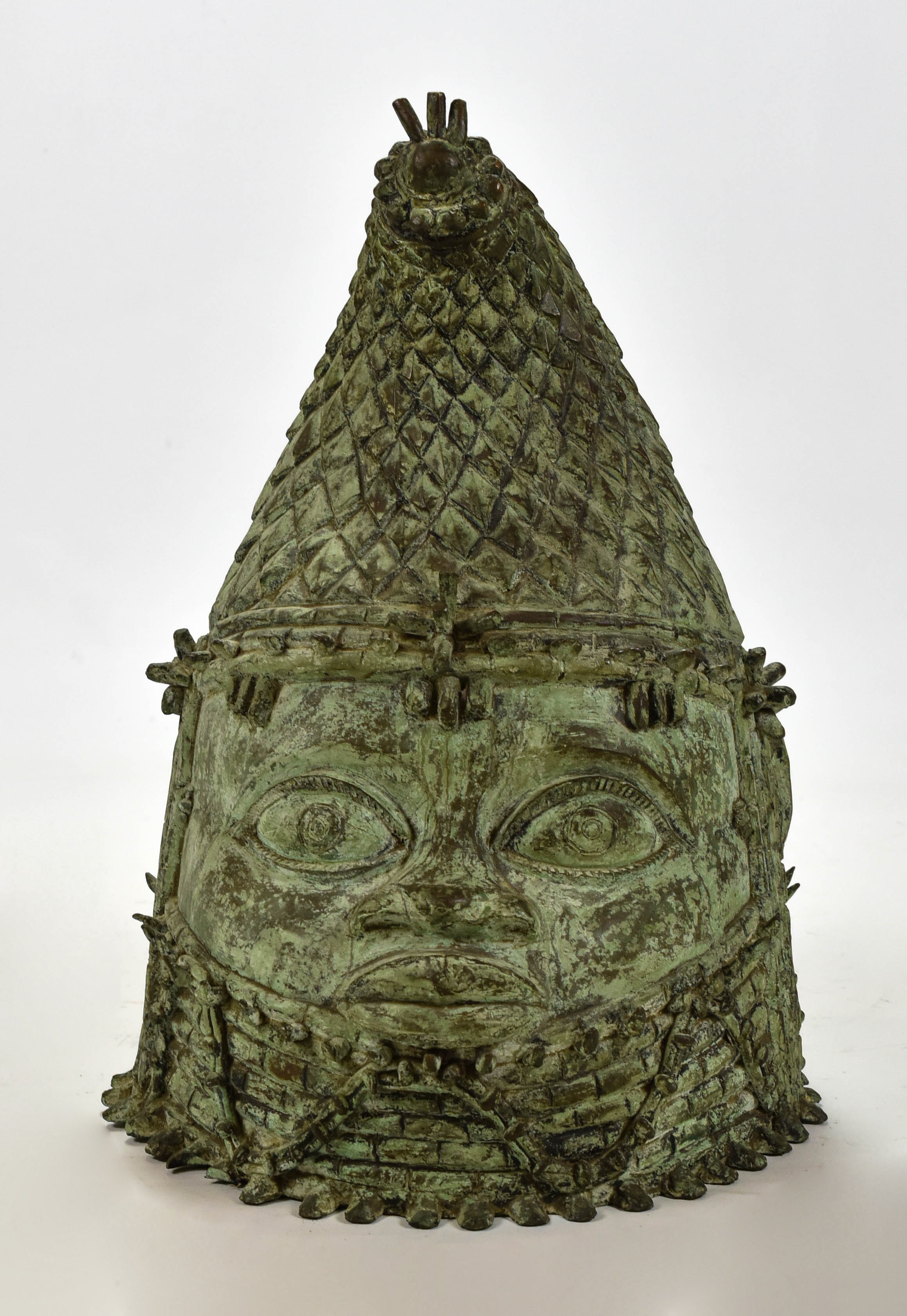 Large Patinated Bronze Benin Sculptural Human Head