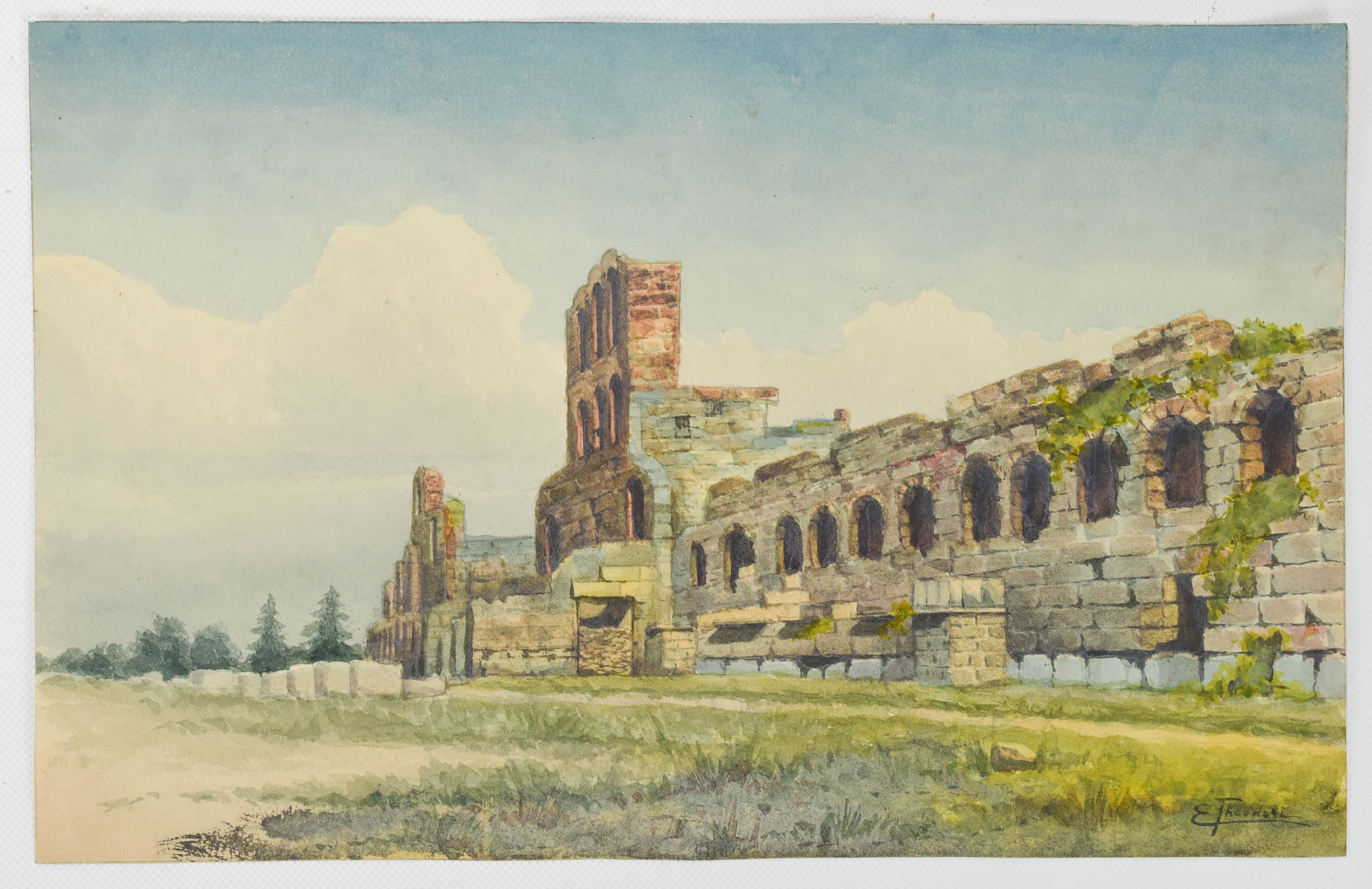 Grouping of 1920s Greek Tourist Watercolor Paintings of Ruins