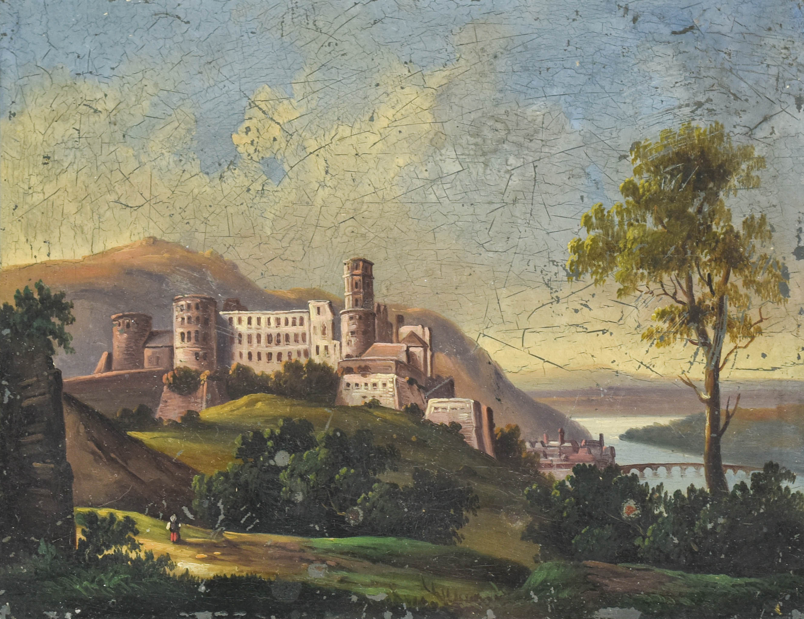 Antique 18thC Academic English Landscape Oil Painting.