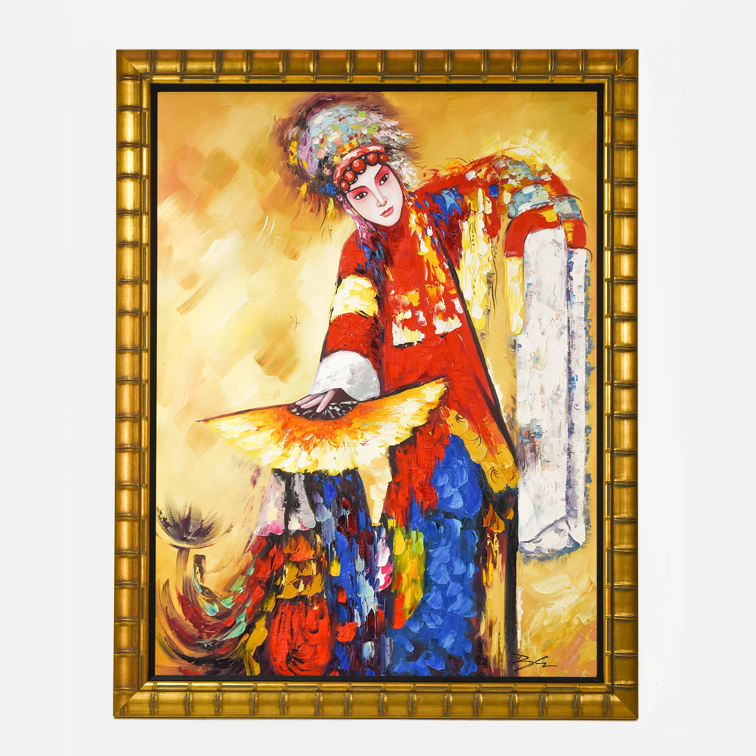 Fine and Colorful Large Balinese Painting Dancing Woman with Fan
