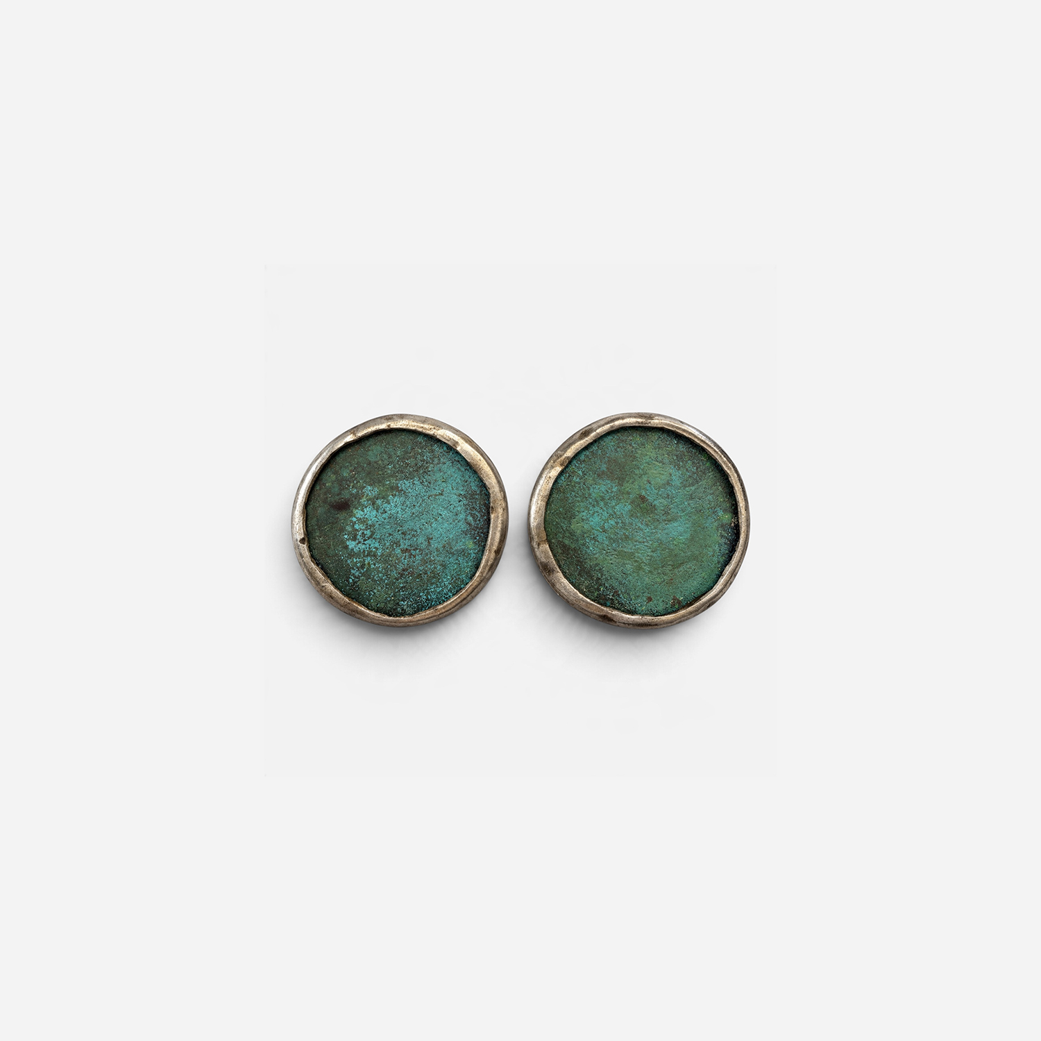 Brutalist Silver & Verdigris Earrings