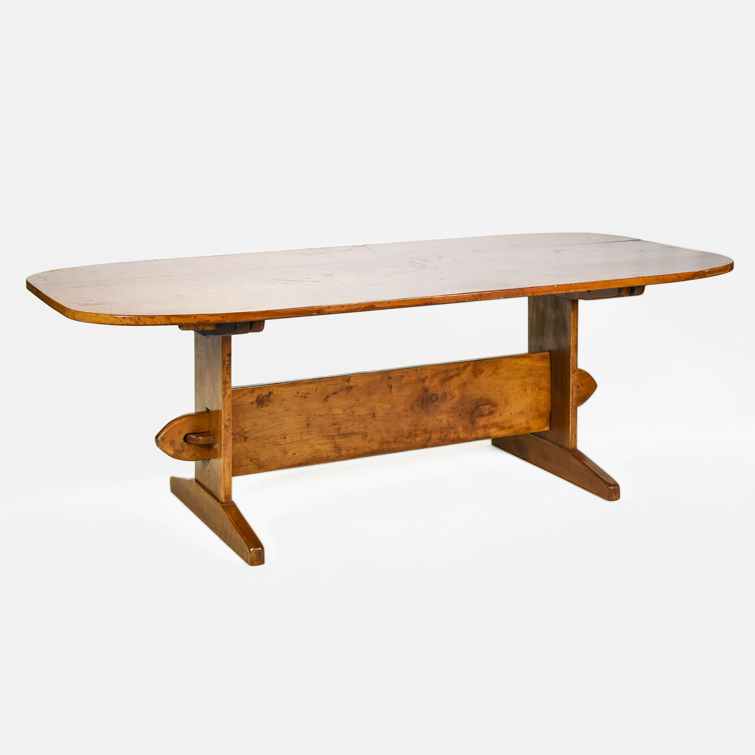 French Stained Pine Wood Dining Farm Trestle Table