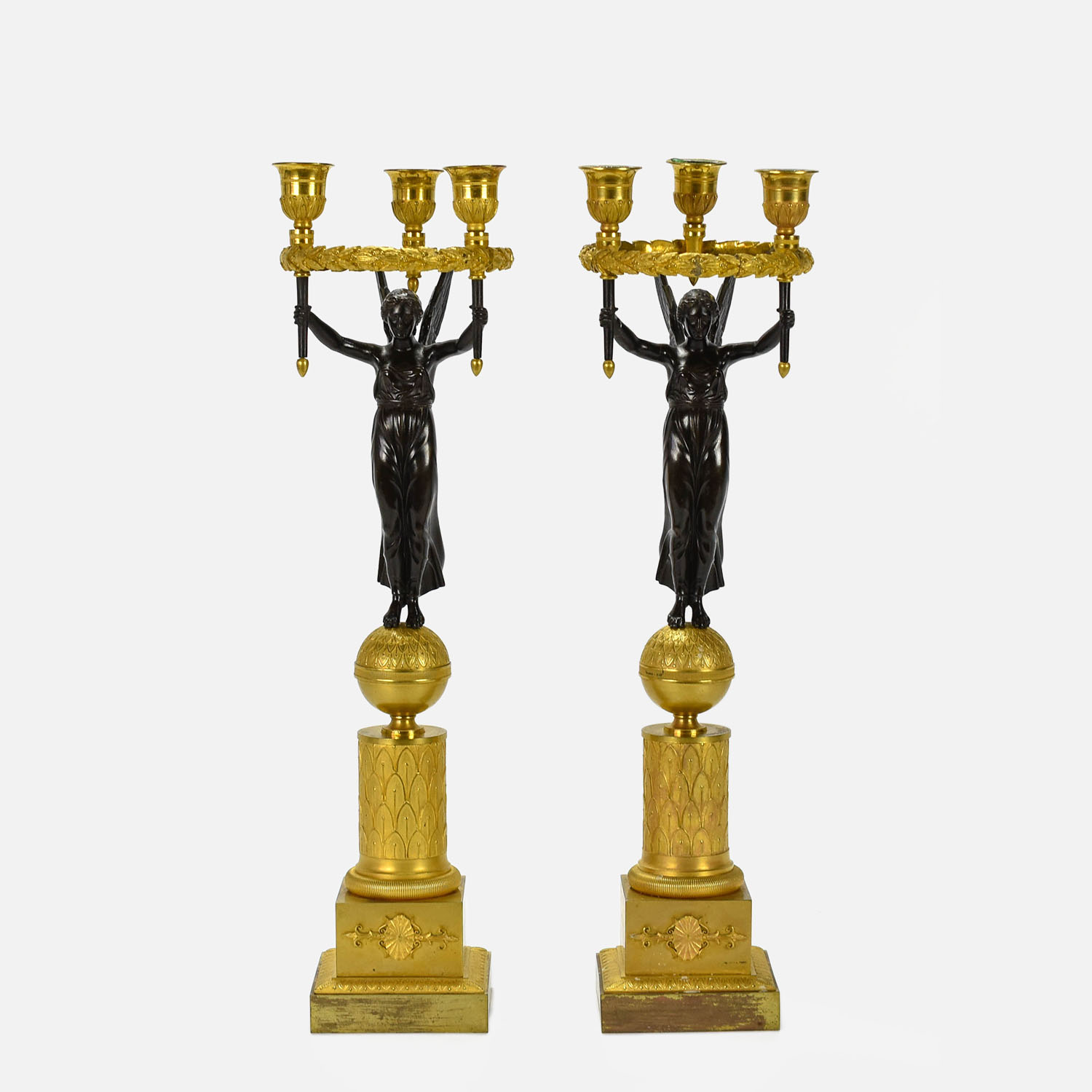 Bronze French Empire Winged Victory Candelabra