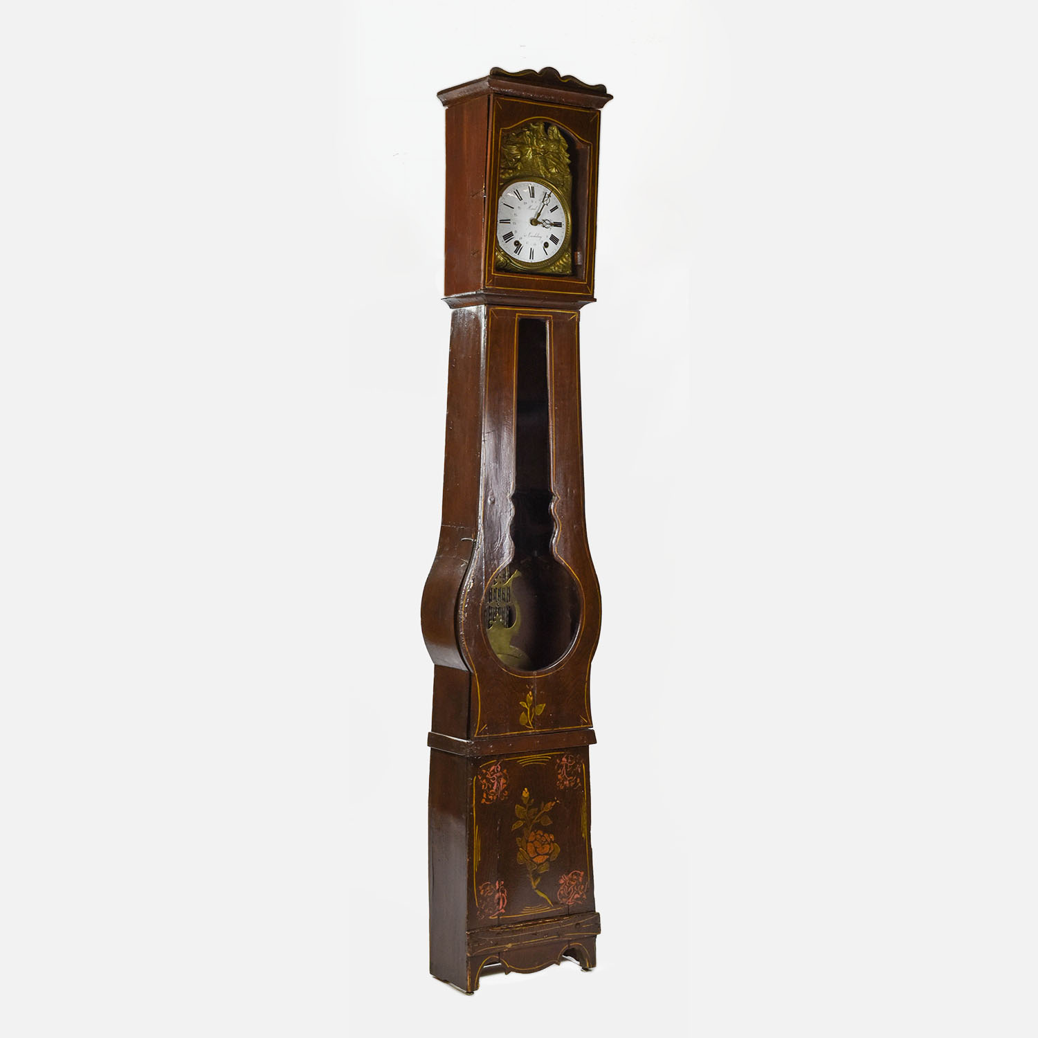 19thC French Tall Case Painted Wood Grain Clock