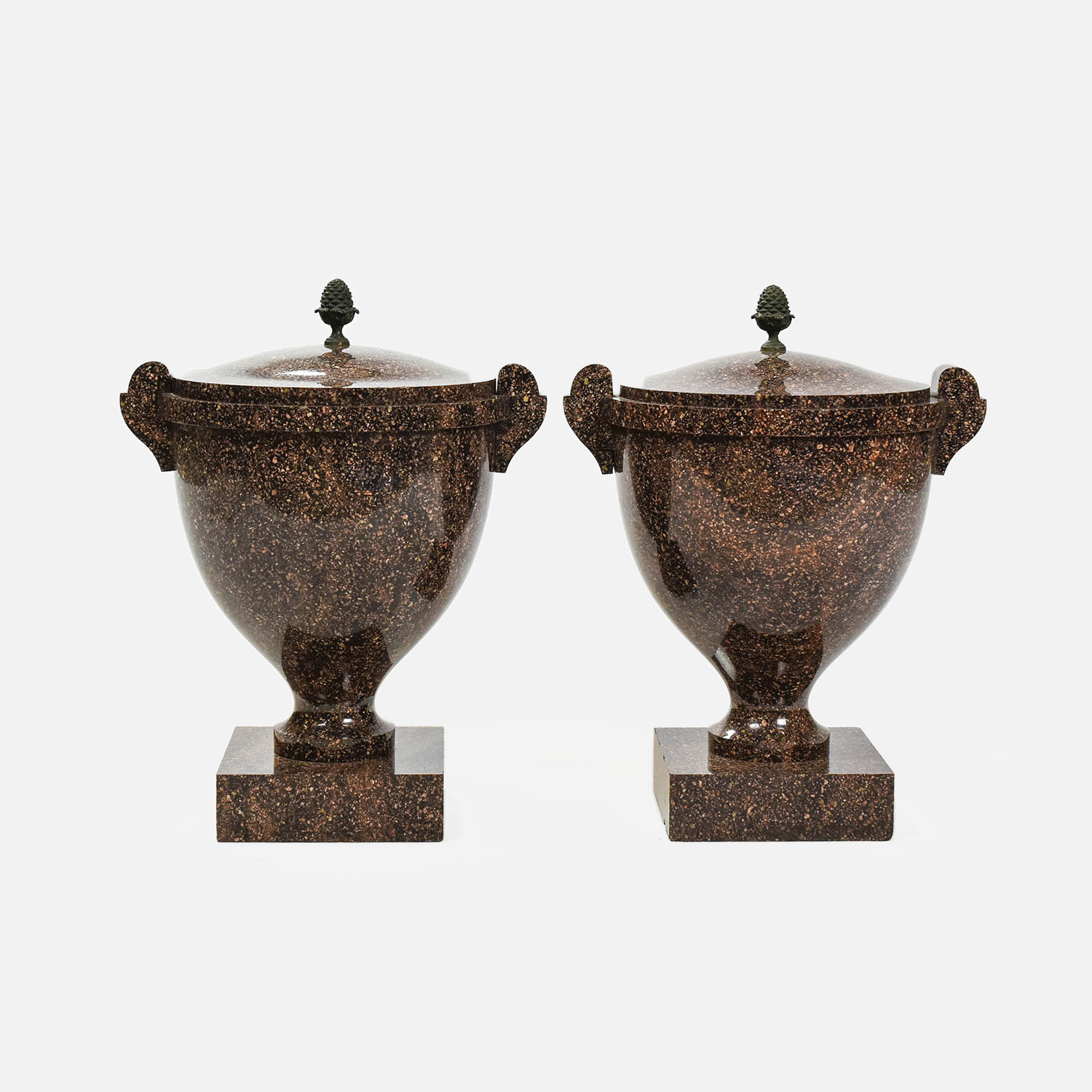 Pair Italian Neoclassical Style Granite Lidded Urns