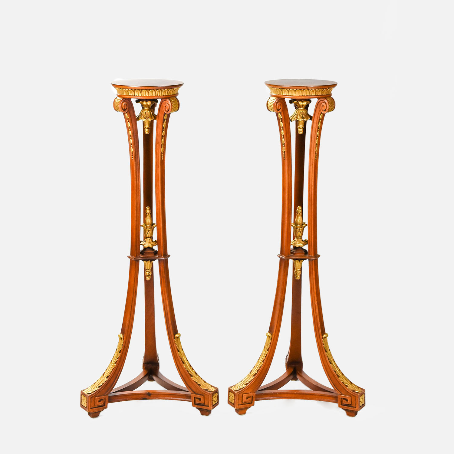 Pair Tall Painted Wood Gilt Plant Stands