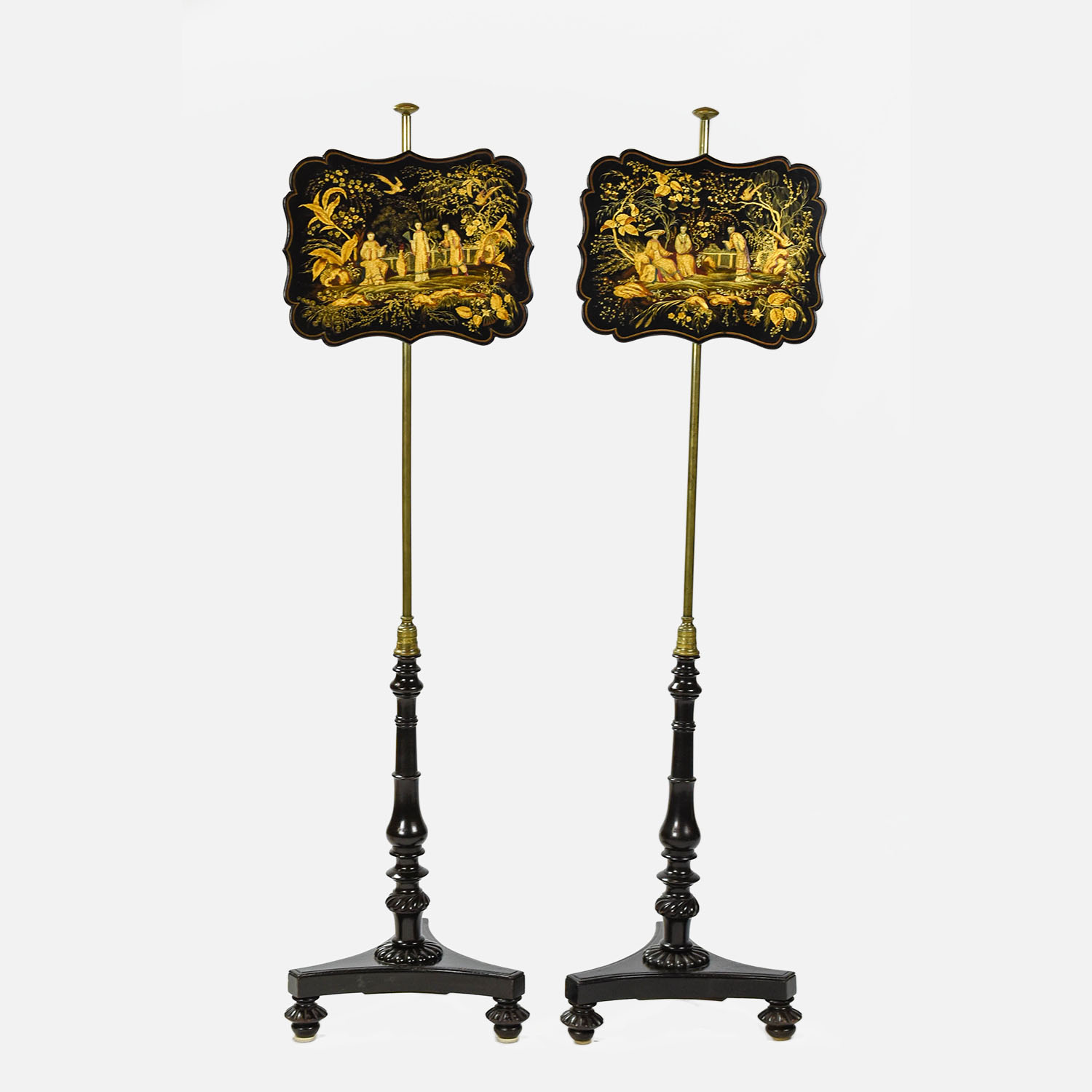19thC Chinoiserie Late Regency Pole Fire Screen Pair