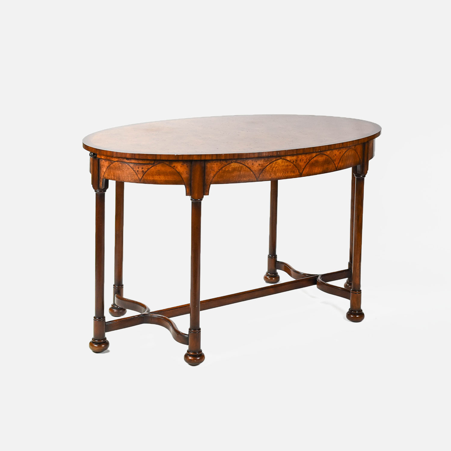 Fine Burl Wood Tall Oval Tea Table