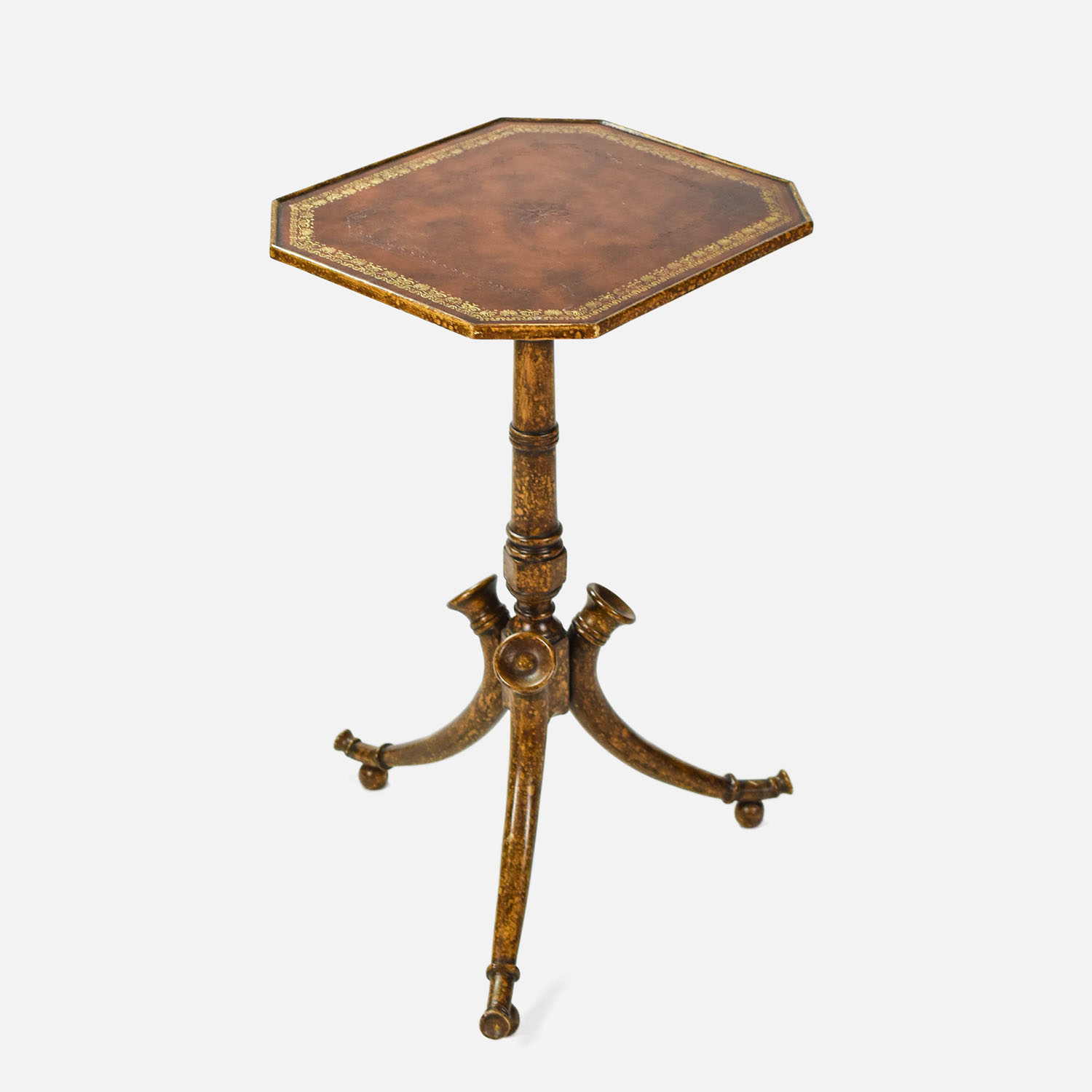 Small Regency Style Leather Top Round Side Table