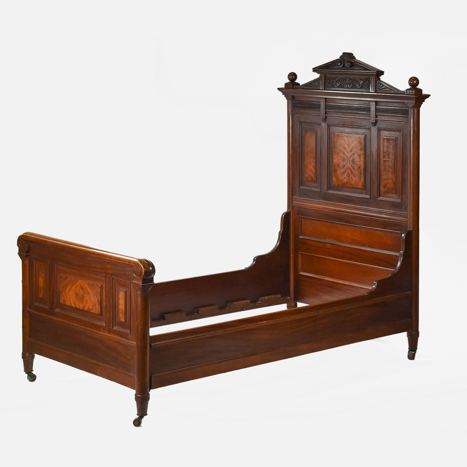 Antique Mid-19thC Walnut Raised Panel Wood Bed Frame
