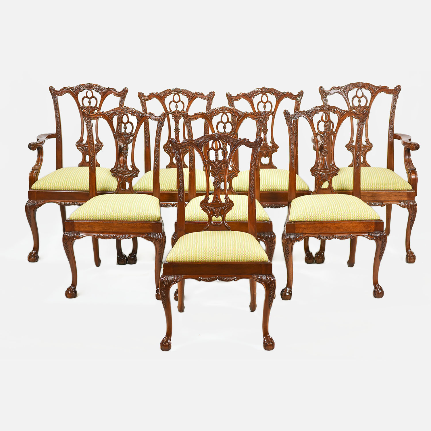 8 Carved Solid Mahogany Chippendale Dining Chairs