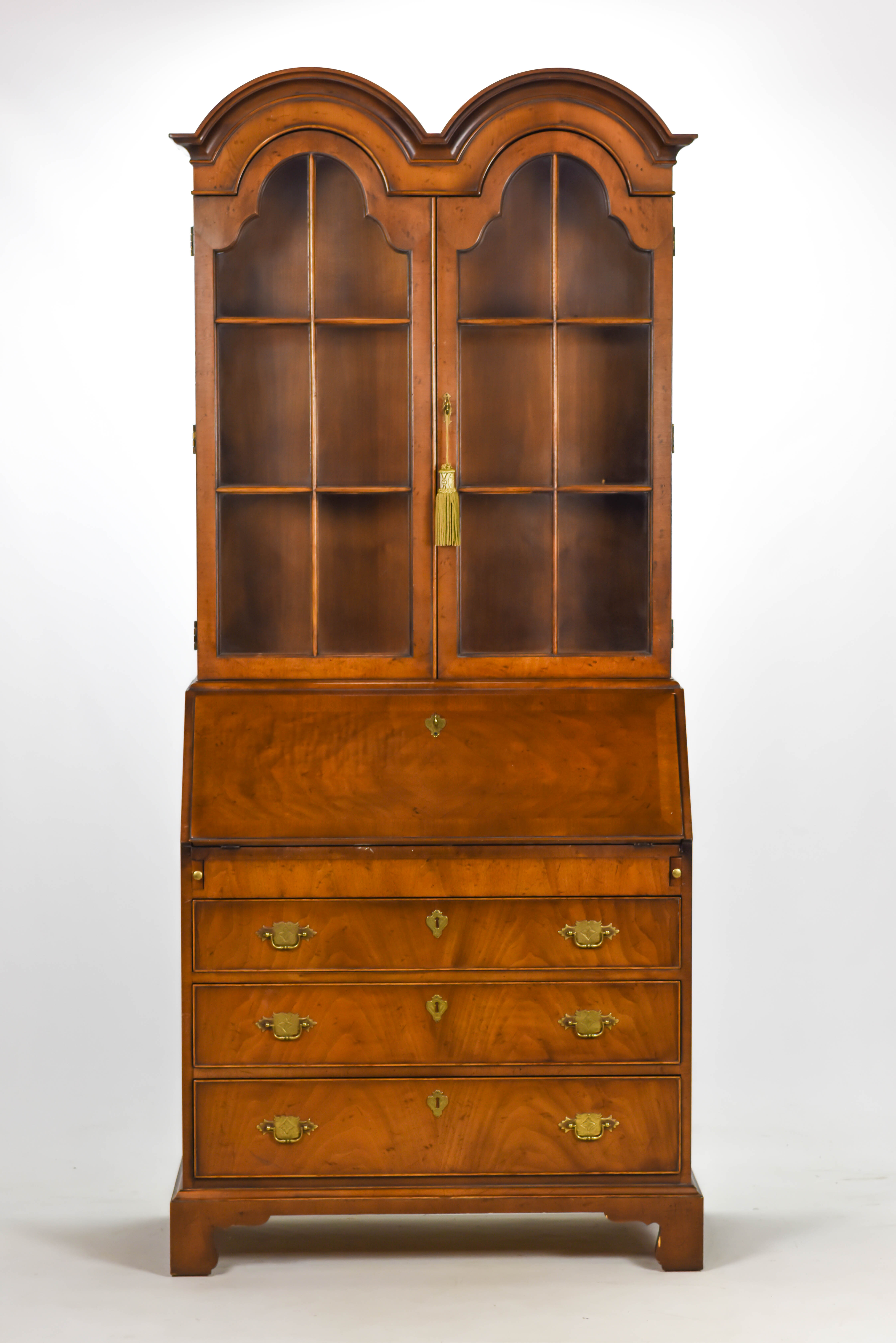 Henredon Queen Anne Double Hooded Secretary Bookcase