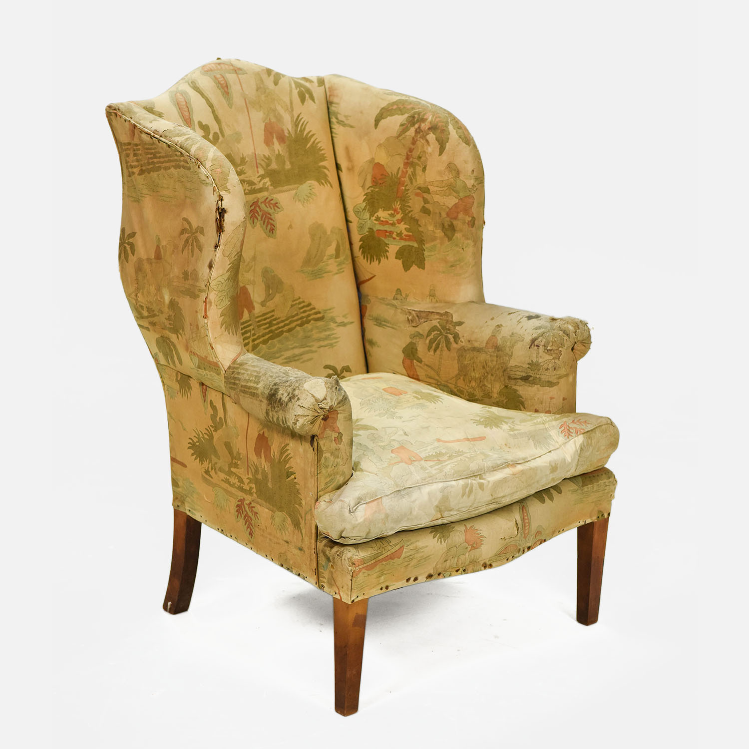 Small Antique Childs Upholstered Wingback Armchair