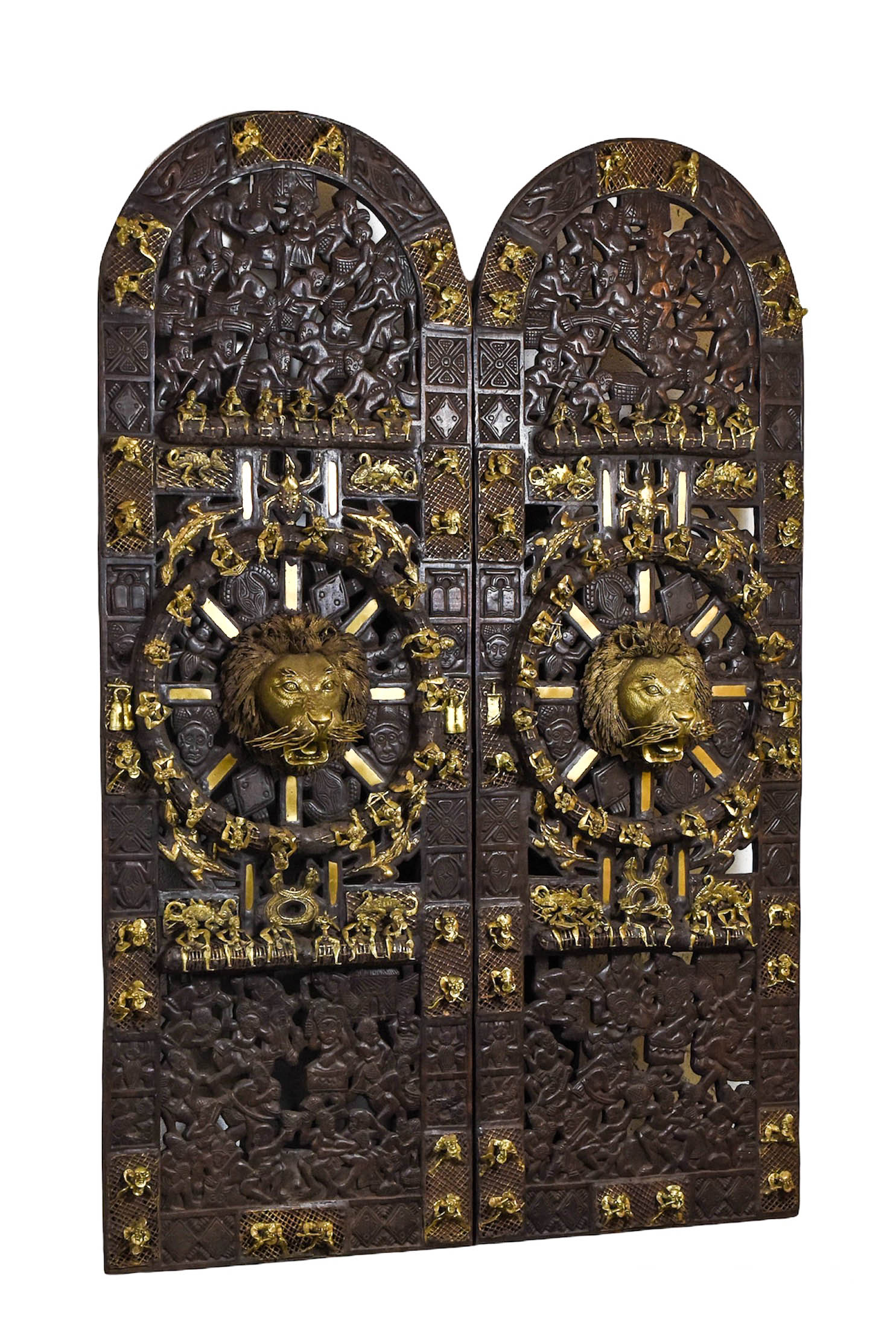 Yaounde Bronze and Carved Wood Royal Palace Doors
